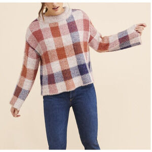 Modcloth Fuzzy Plaid Thick Knitted Cozy Pullover Sweater M